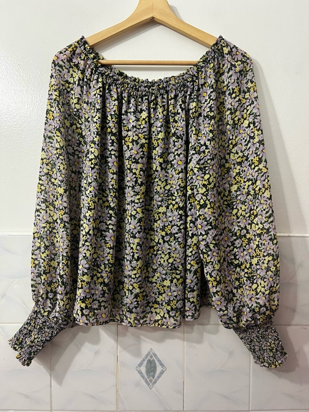 Sanctuary Long Sleeve Ditsy Floral Top L Peasant Boho Cottage Feminine Office